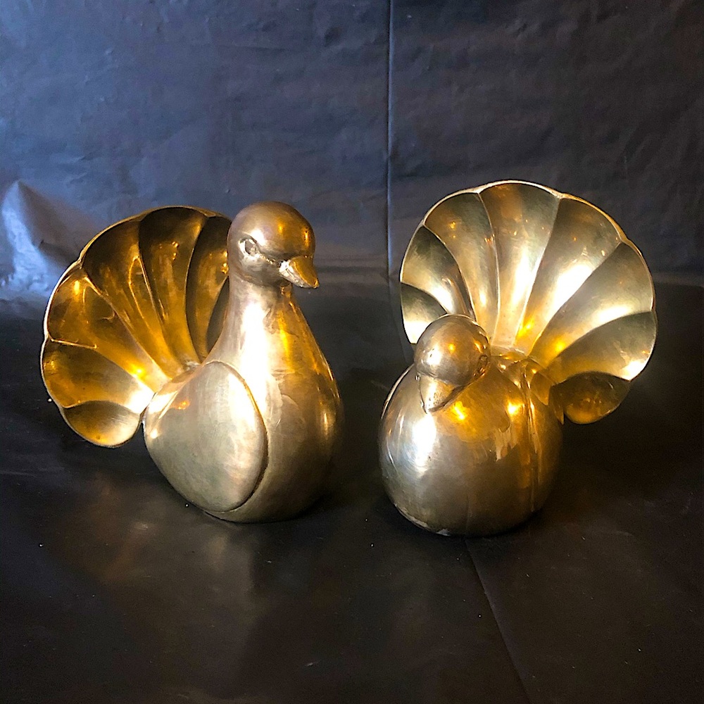 Brass bird bookends midcentury Art Deco Korea